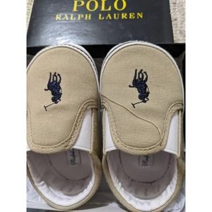 Polo Ralph Lauren Size 4 Khaki Navy Pony logo Balmont Soft Crib Shoes NEW